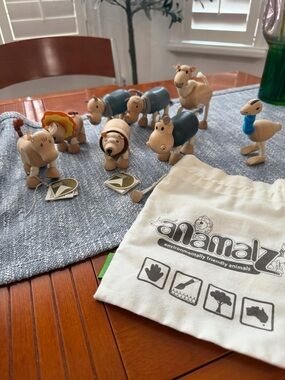 Almay Wooden Animal Pull Toys Set - Natural & Blue